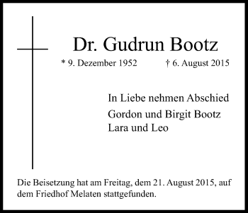 Traueranzeigen Von Gudrun Bootz Wirtrauern