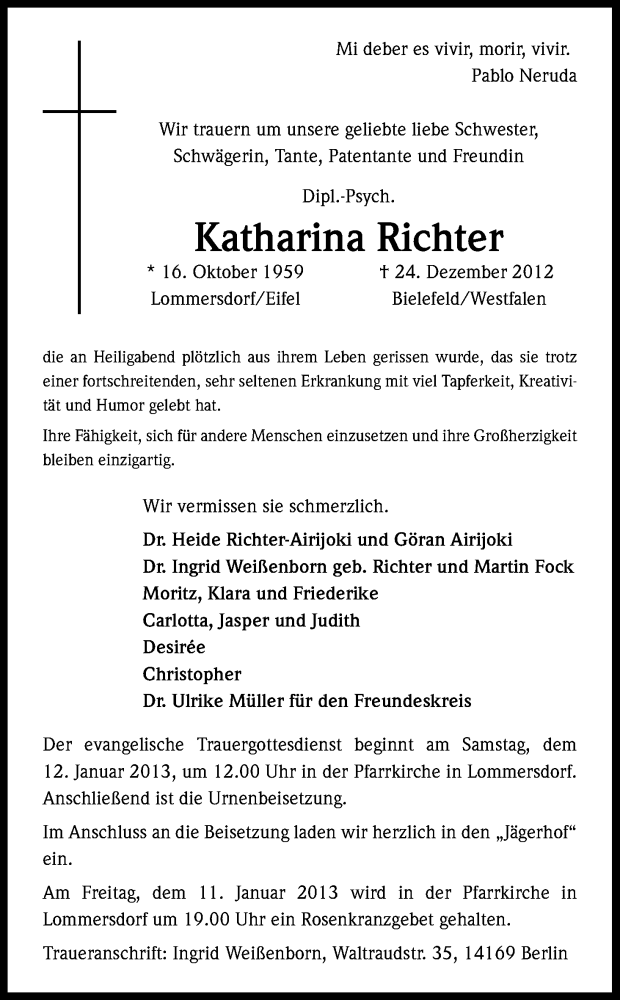 Traueranzeigen Von Katharina Richter Wirtrauern