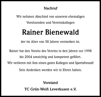 Traueranzeigen Von Rainer Bienwald Wirtrauern