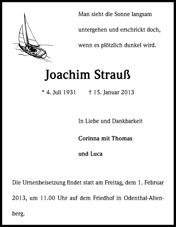 Traueranzeigen Von Joachim Strau Wirtrauern