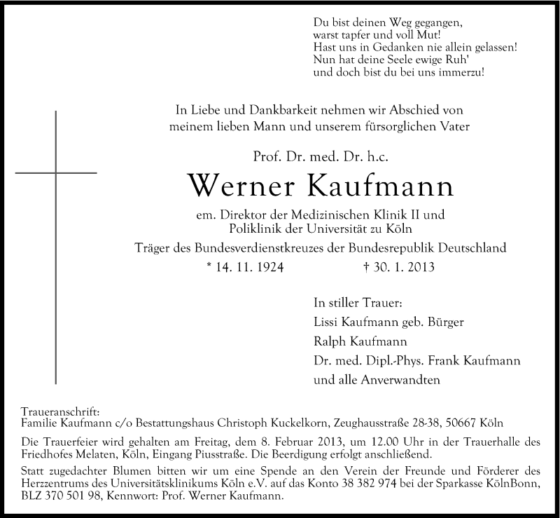 Traueranzeigen Von Werner Kaufmann WirTrauern