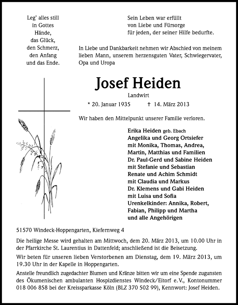 Traueranzeigen Von Josef Heiden WirTrauern