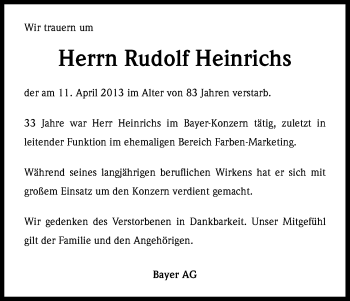 Traueranzeigen Von Rudolf Heinrichs Wirtrauern