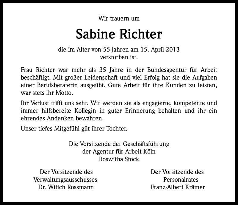 Traueranzeigen Von Sabine Richter Wirtrauern