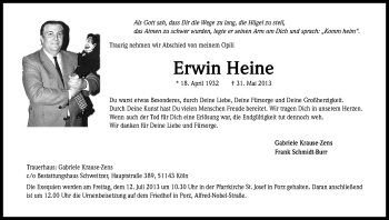 Traueranzeigen Von Erwin Heine WirTrauern