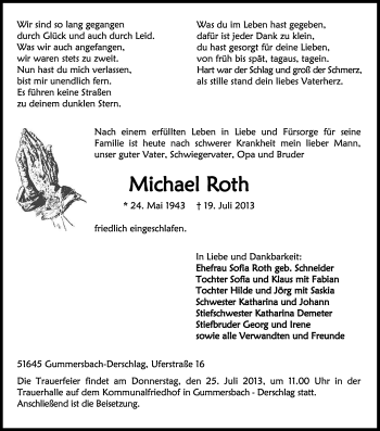 Traueranzeigen Von Michael Roth WirTrauern