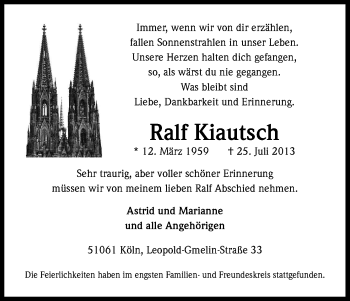 Traueranzeigen Von Ralf Kiautsch WirTrauern