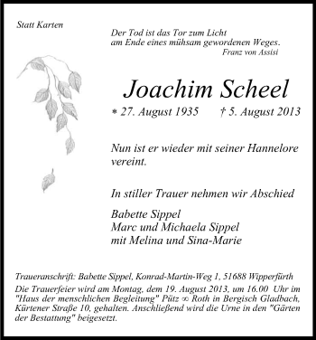 Traueranzeigen Von Joachim Scheel Wirtrauern