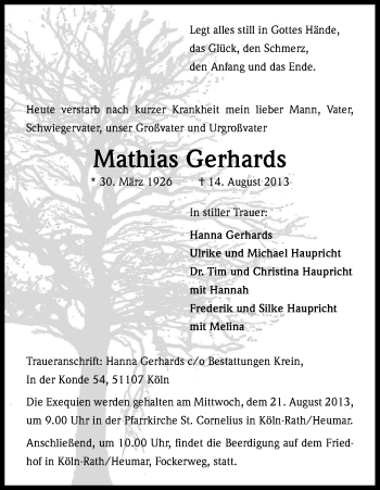 Traueranzeigen Von Mathias Gerhards Wirtrauern