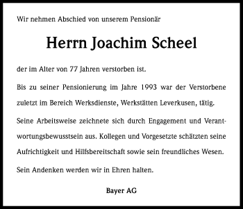 Traueranzeigen Von Joachim Scheel Wirtrauern