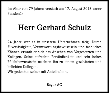 Traueranzeigen Von Gerhard Schulz Wirtrauern