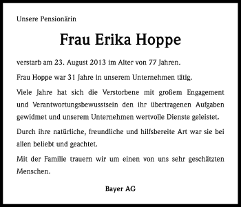 Traueranzeigen Von Erika Hoppe WirTrauern