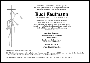 Traueranzeigen Von Rudi Kaufmann Wirtrauern