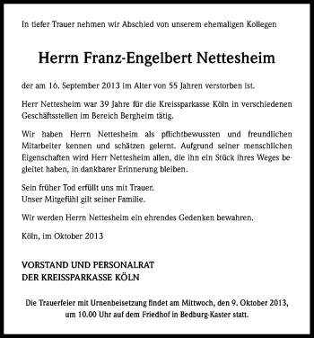 Traueranzeigen Von Franz Engelbert Nettesheim Wirtrauern