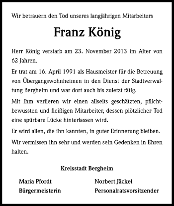 Traueranzeigen Von Franz K Nig Wirtrauern