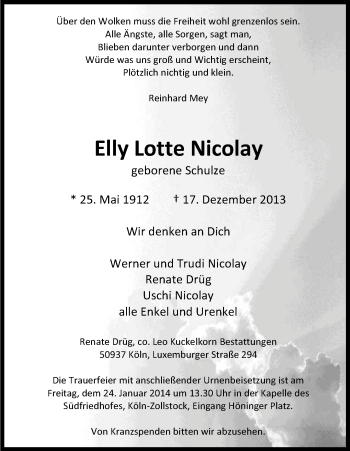 Traueranzeigen Von Elly Lotte Nicolay WirTrauern