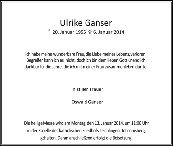 Traueranzeigen Von Ulrike Ganser WirTrauern