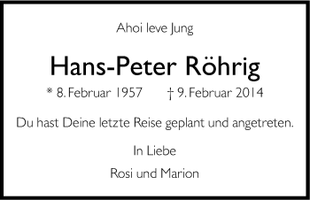 Traueranzeigen von Hans Peter Röhrig WirTrauern