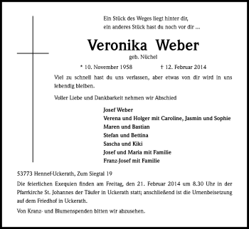 Traueranzeigen Von Veronika Weber WirTrauern