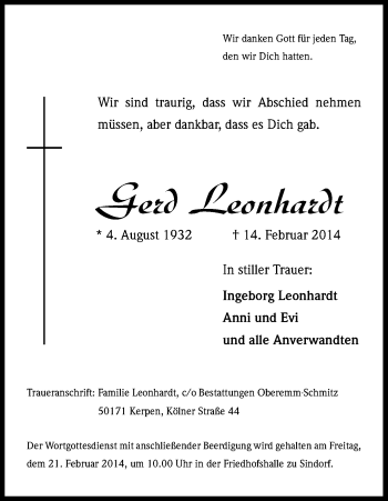 Traueranzeigen Von Gerd Leonhardt Wirtrauern