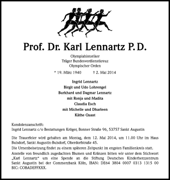 Traueranzeigen Von Prof Dr Karl Lennartz WirTrauern