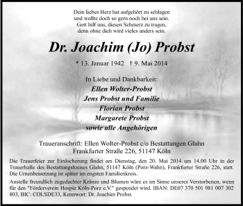 Traueranzeigen Von Joachim Probst Wirtrauern