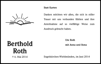 Anzeige von Berthold Roth von Kölner Stadt-Anzeiger / Kölnische Rundschau / Express