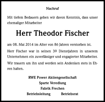 Traueranzeigen Von Theodor Fischer Wirtrauern