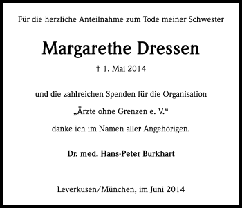 Traueranzeigen Von Margarethe Dressen Wirtrauern