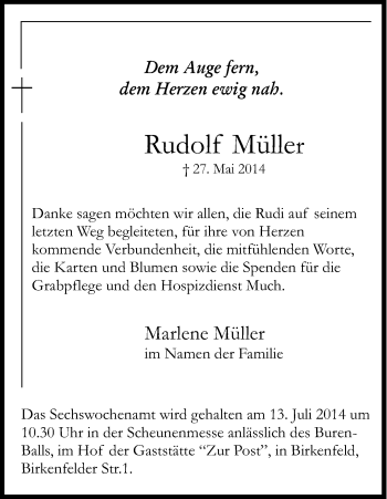 Traueranzeigen Von Rudolf M Ller Wirtrauern