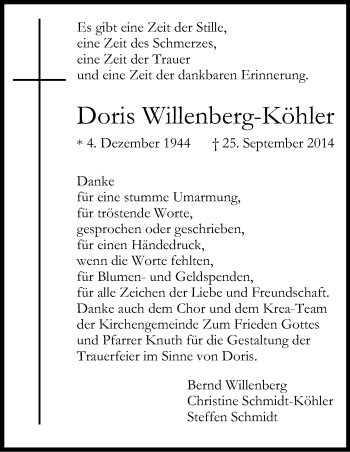 Traueranzeigen Von Doris Willenberg K Hler Wirtrauern