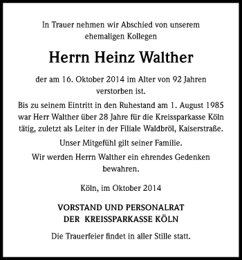 Traueranzeigen Von Heinz Walther Wirtrauern