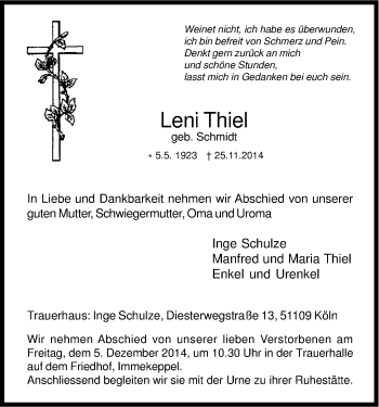 Traueranzeigen Von Leni Thiel WirTrauern