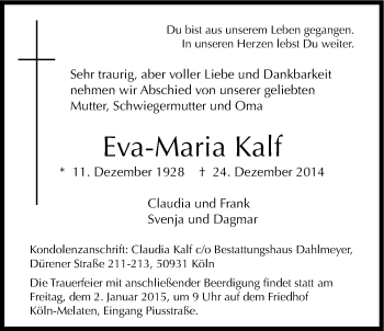 Traueranzeigen Von Eva Maria Kalf WirTrauern