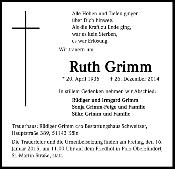 Traueranzeigen Von Ruth Grimm WirTrauern