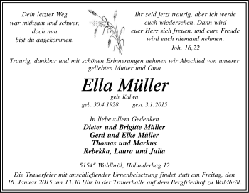 Traueranzeigen von Ella Müller WirTrauern