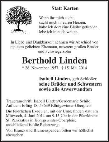 Traueranzeigen Von Berthold Linden Wirtrauern