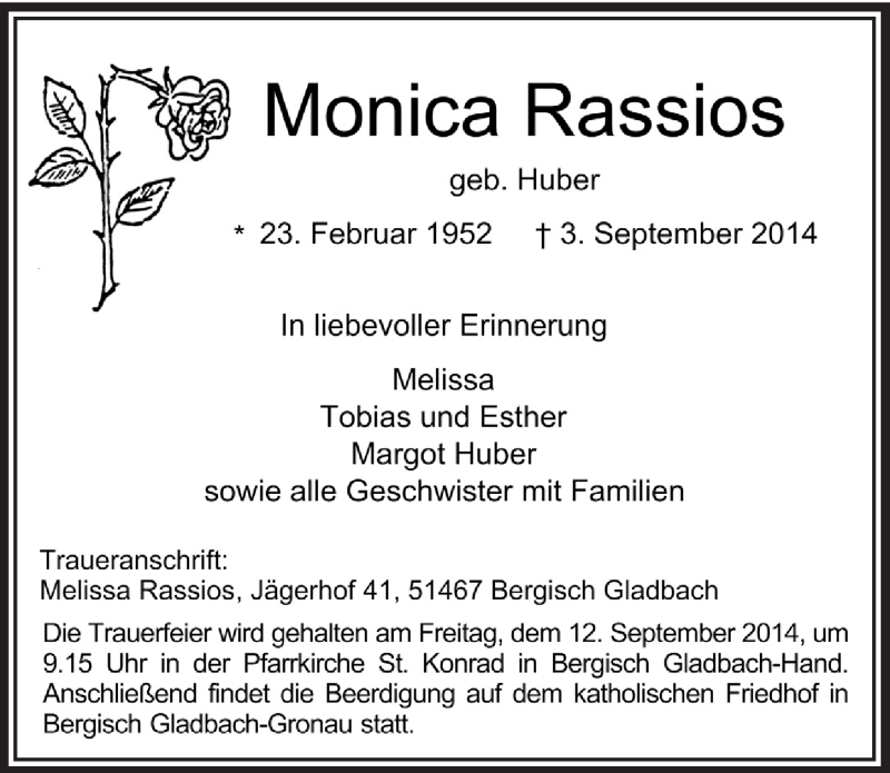 Traueranzeigen Von Monica Rassios Wirtrauern