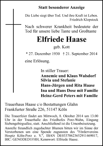 Traueranzeigen Von Elfriede Haase WirTrauern