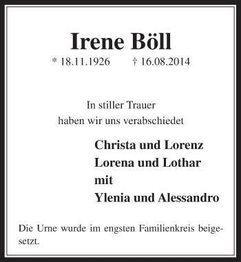 Traueranzeigen Von Irene B Ll Wirtrauern