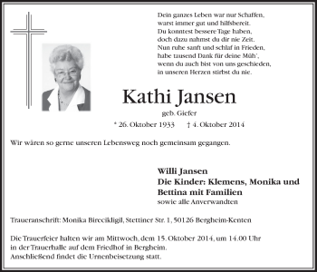 Traueranzeigen Von Kathi Jansen WirTrauern