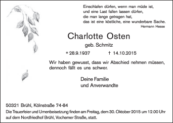 Traueranzeigen Von Charlotte Osten WirTrauern