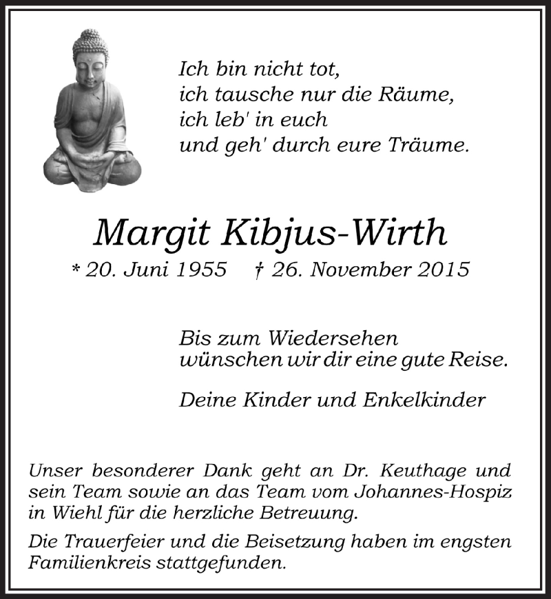 Traueranzeigen Von Margit Kibjus Wirth Wirtrauern