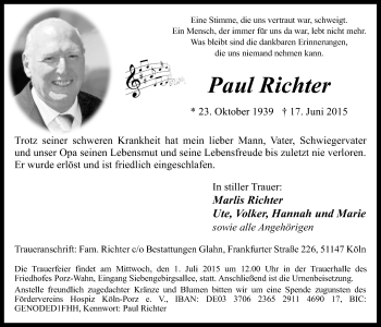 Traueranzeigen Von Paul Richter Wirtrauern