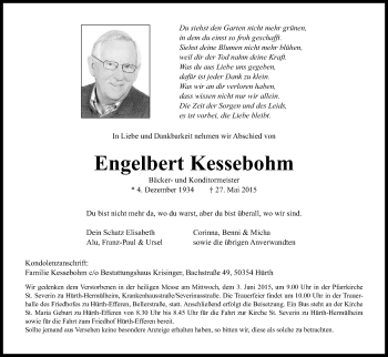 Traueranzeigen Von Engelbert Kessebohm Wirtrauern