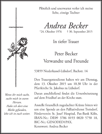 Traueranzeigen Von Andrea Becker WirTrauern