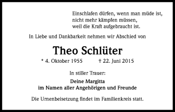 Traueranzeigen von Theo Schlüter WirTrauern