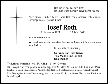 Traueranzeigen Von Josef Roth WirTrauern