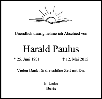 Traueranzeigen Von Harald Paulus WirTrauern