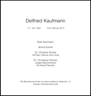 Traueranzeigen Von Delfried Kaufmann WirTrauern